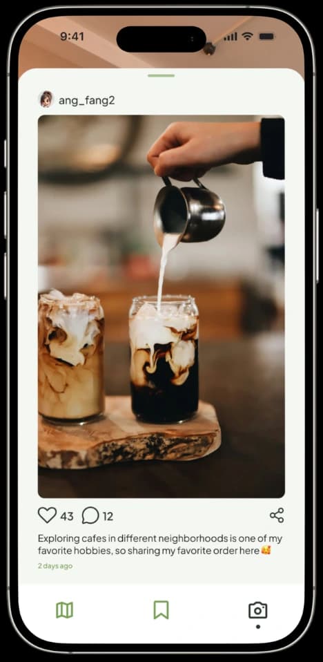 FindMyHaven community post of an iced coffee anchored to a physical location