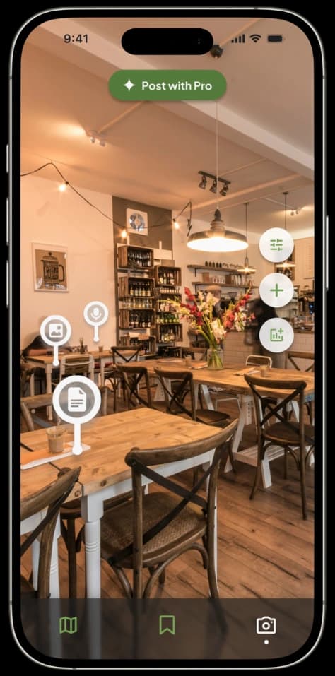 FindMyHaven free AR view showing a cafe interior with location markers